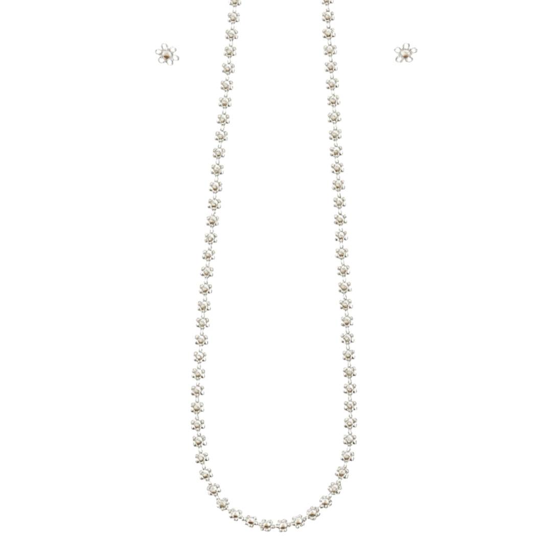 Silver floral charm jewelry set
