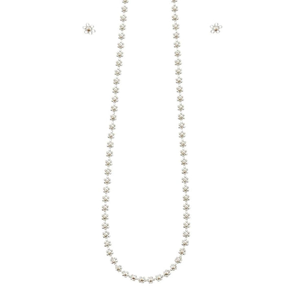 Silver floral charm jewelry set