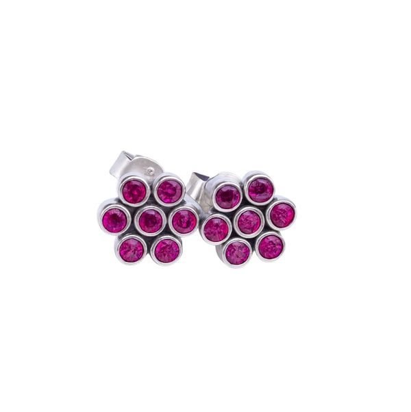 Silver Zircon Pink Kudi earrings with pink gemstones