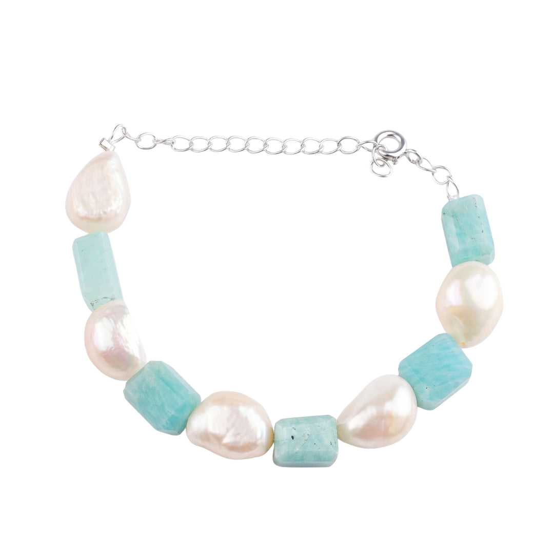 Freshwater Pearl & Amazonite Silver Bracelet (Project Handmade)