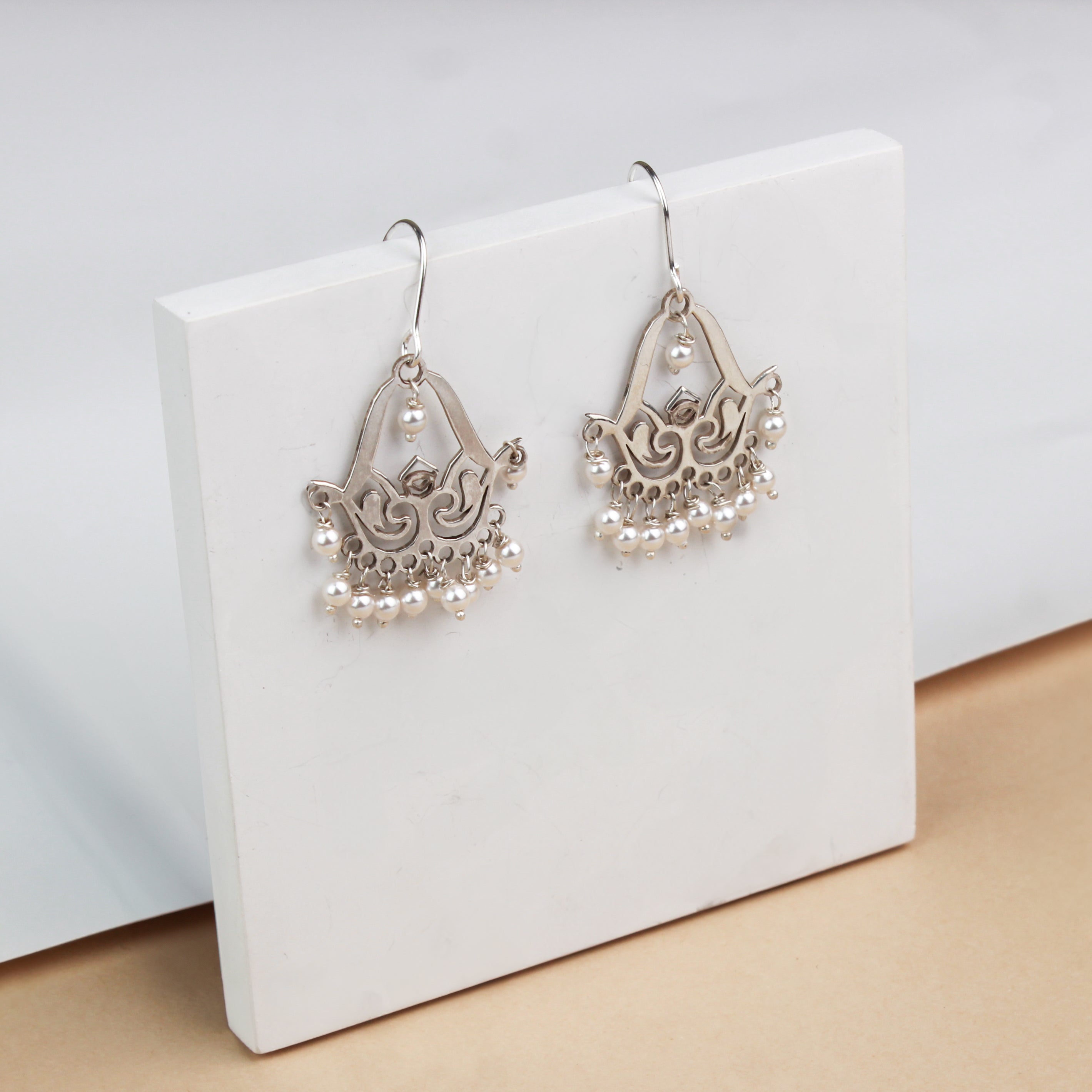 Silver Filigree Pearl Chandbali