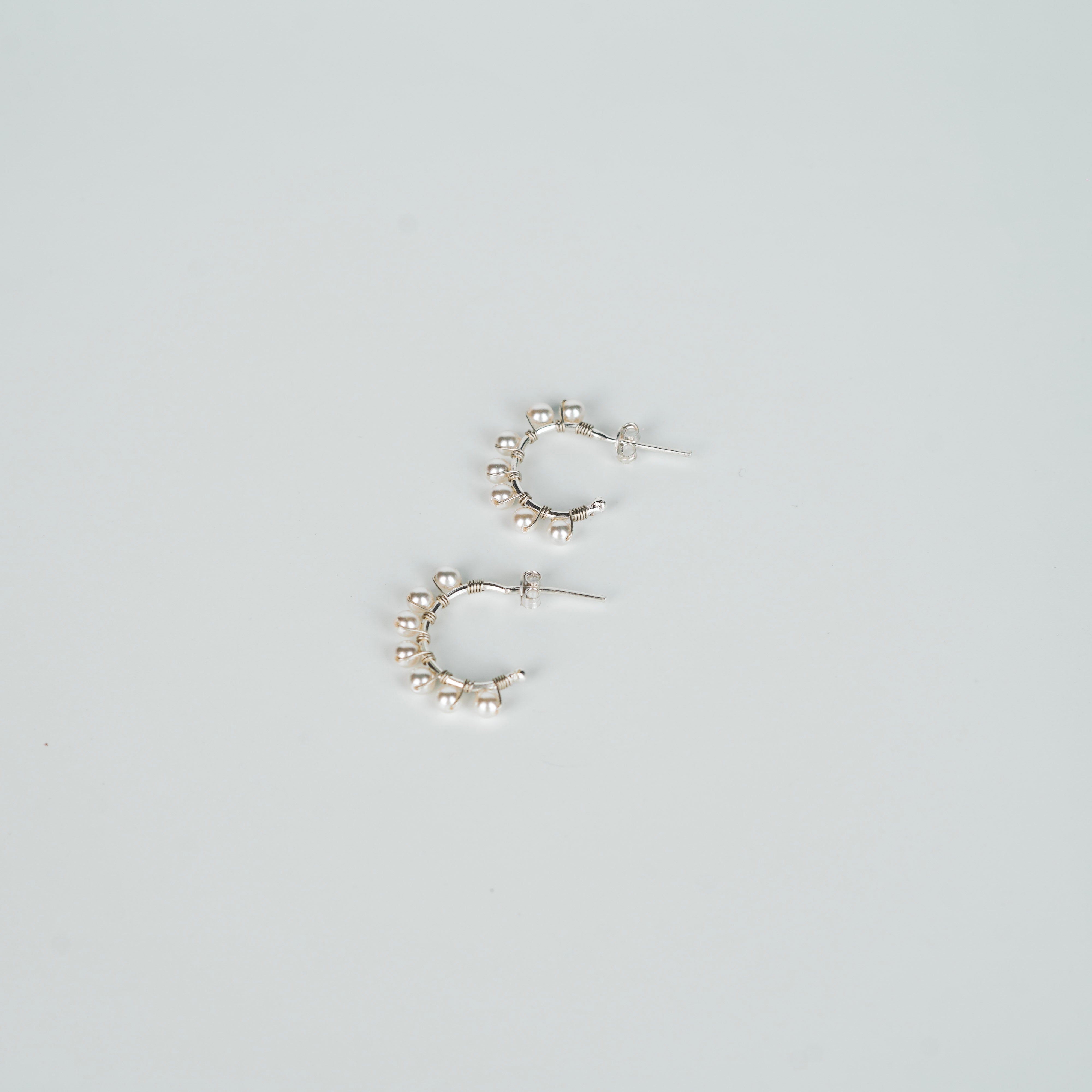 Silver Pearl Hoops (4mm)