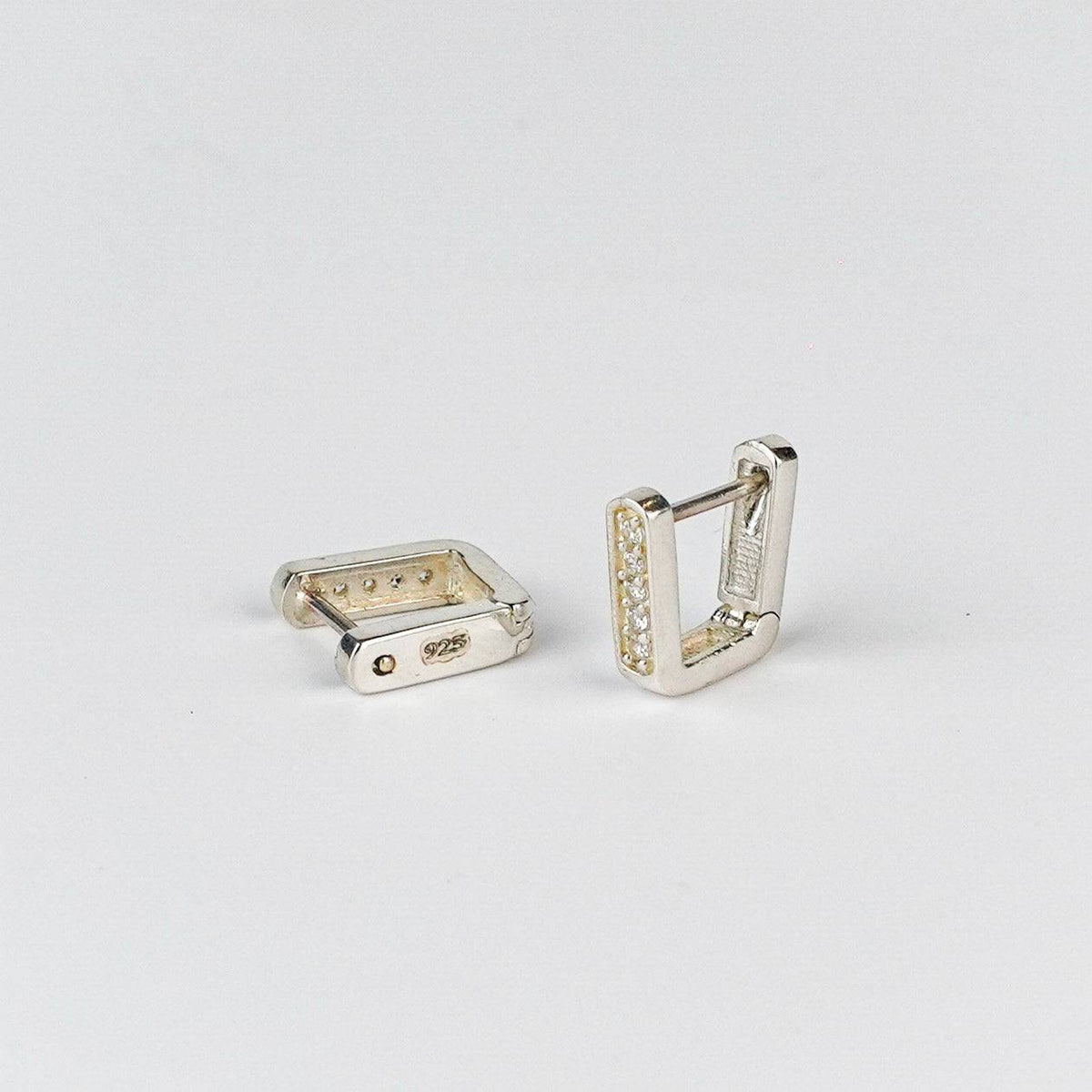 Silver CZ U Shape Hoops Earrings