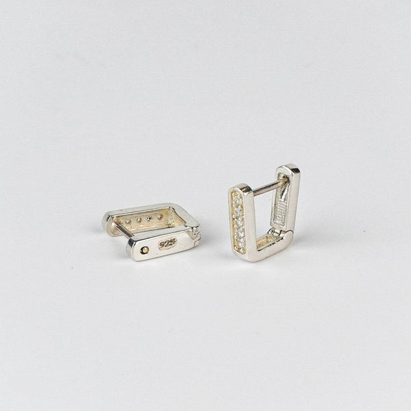 Silver CZ U Shape Hoops Earrings