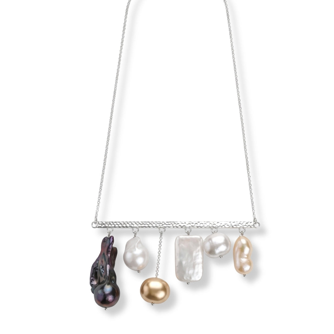 Abstract Pendant Necklace - Assorted Pearls (Project Handmade)
