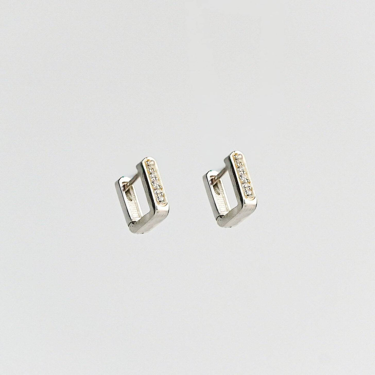 Small CZ U Shape Silver Earrings