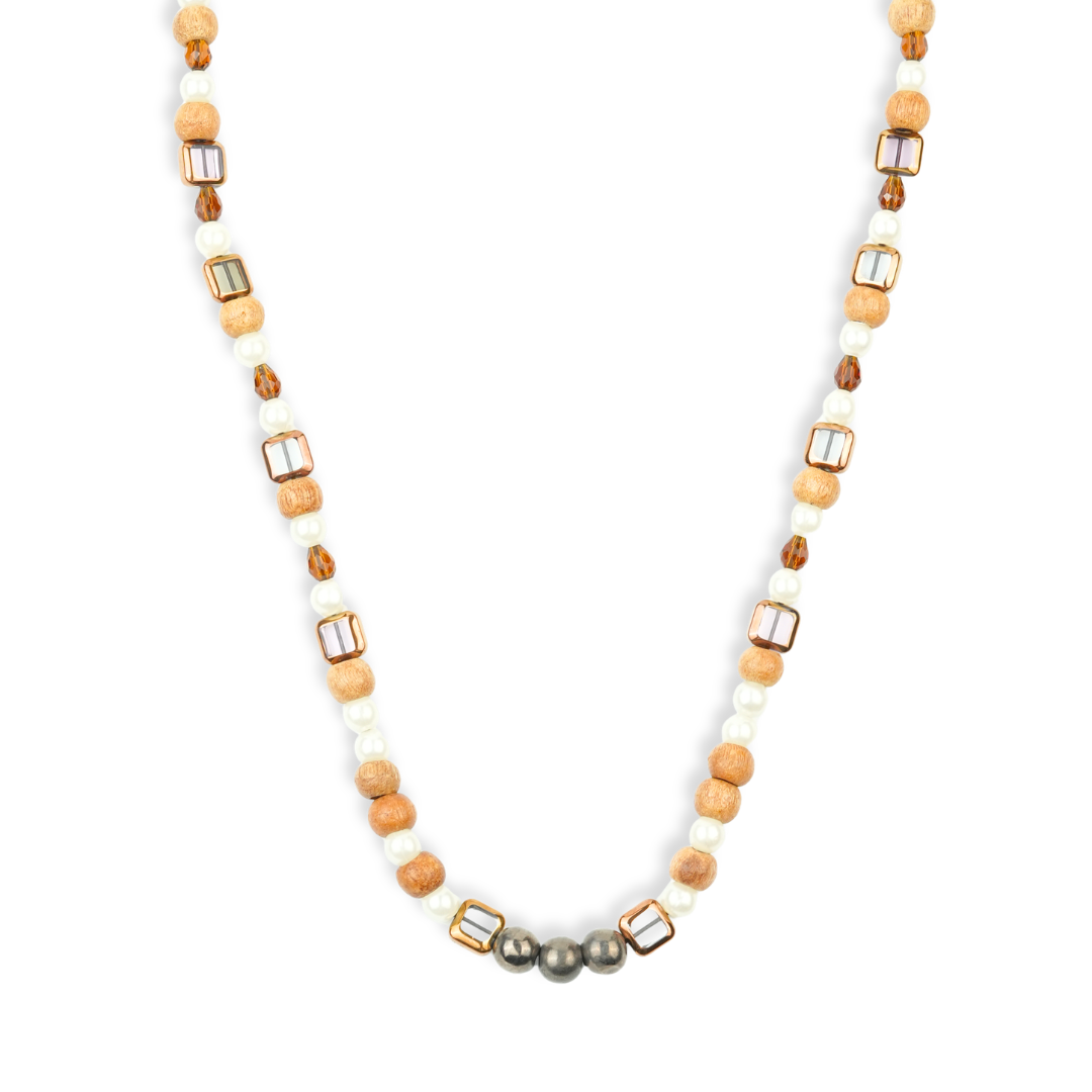 Glass Bead and Wooden Bead Necklace