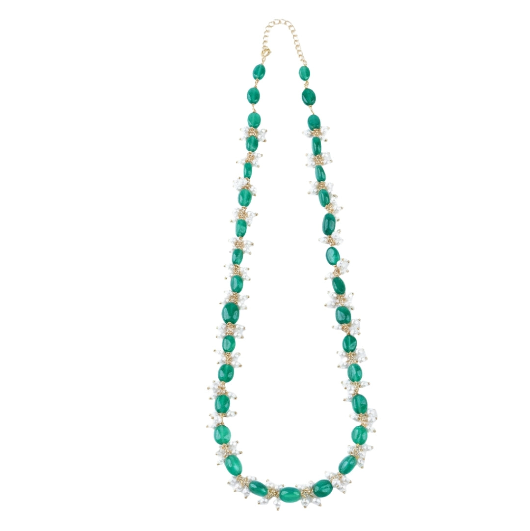 Luxe Necklace - Green Onyx and Pearls | 92.5 Silver | 22k Gold Plated
