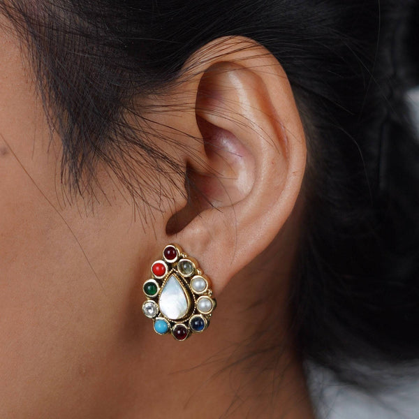 Model wearing Brass Fashion Earrings for a stylish and contemporary fashion jewellery look