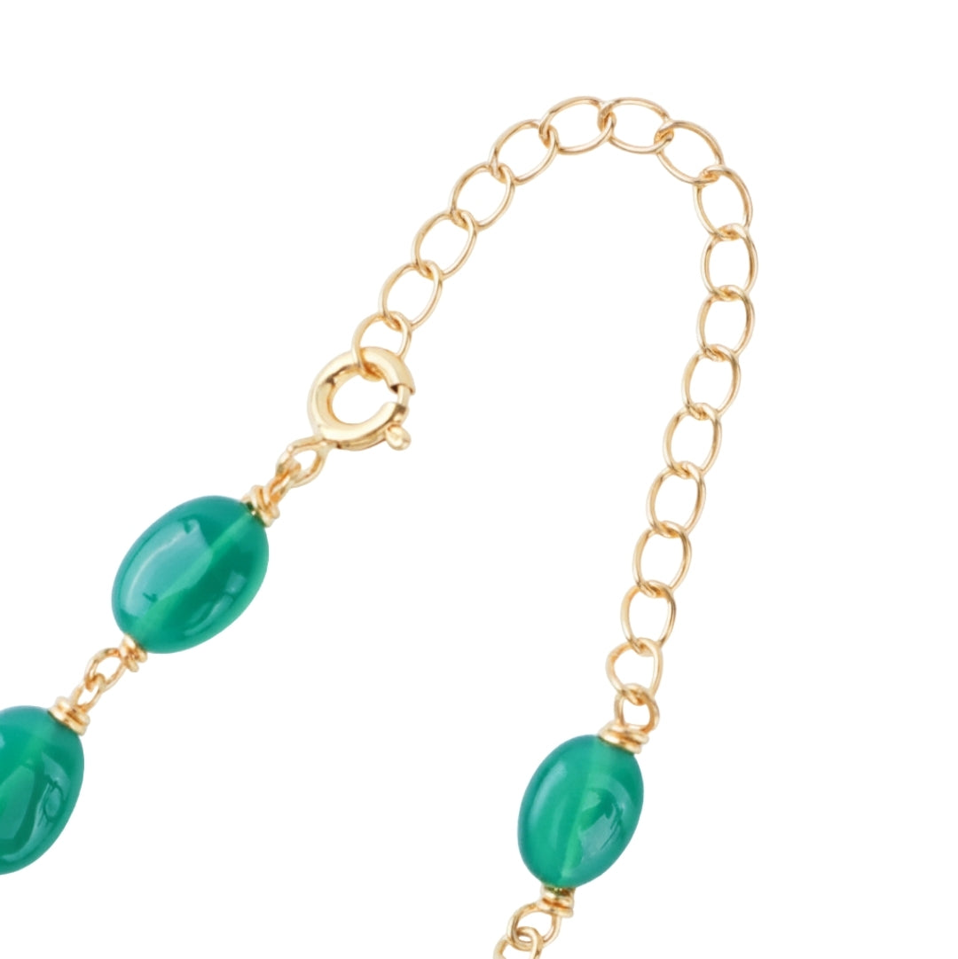 Luxe Necklace - Green Onyx and Pearls | 92.5 Silver | 22k Gold Plated