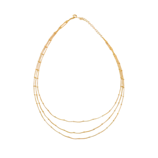 Gold plated 3 layer beaded chain necklace