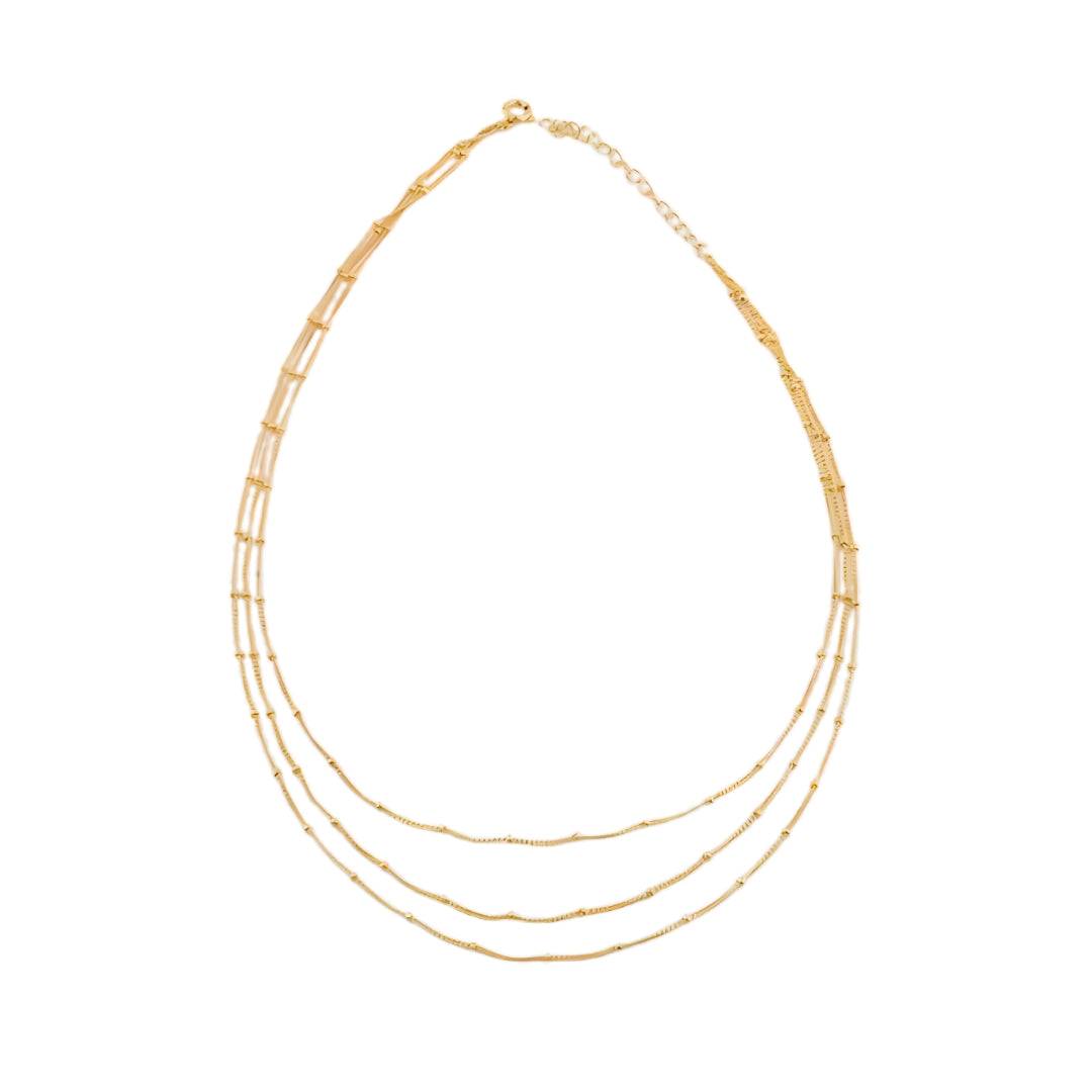 Gold plated 3 layer beaded chain necklace