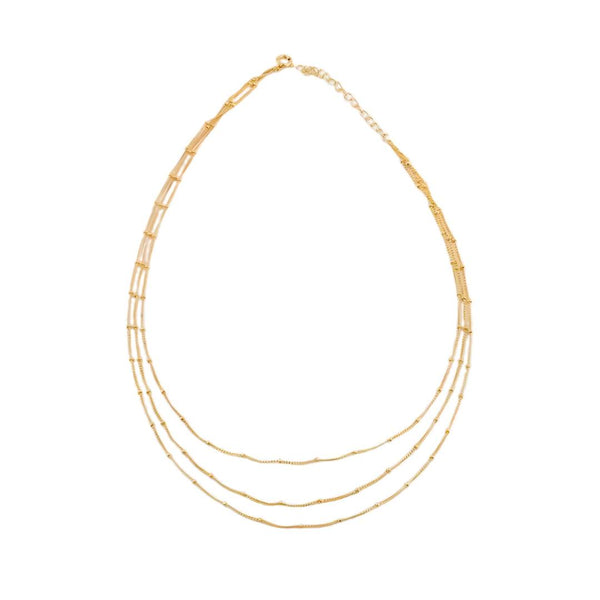 Gold plated 3 layer beaded chain necklace