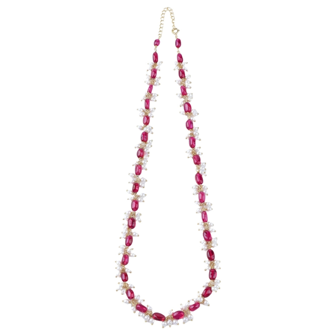 Luxe Necklace - Ruby and Pearls | 92.5 Silver | 22k Gold Plated