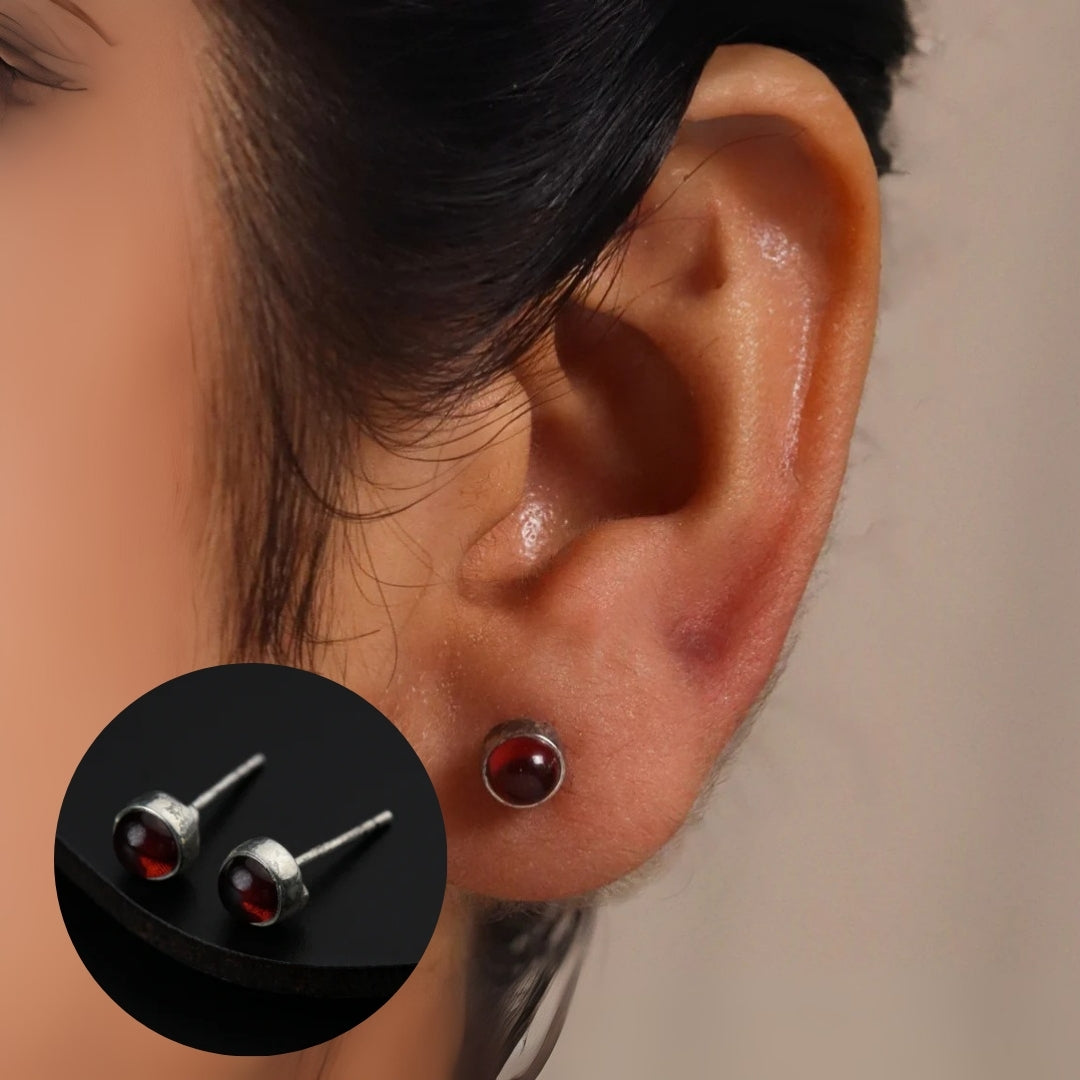 Tiny Round Studs with Ruby
