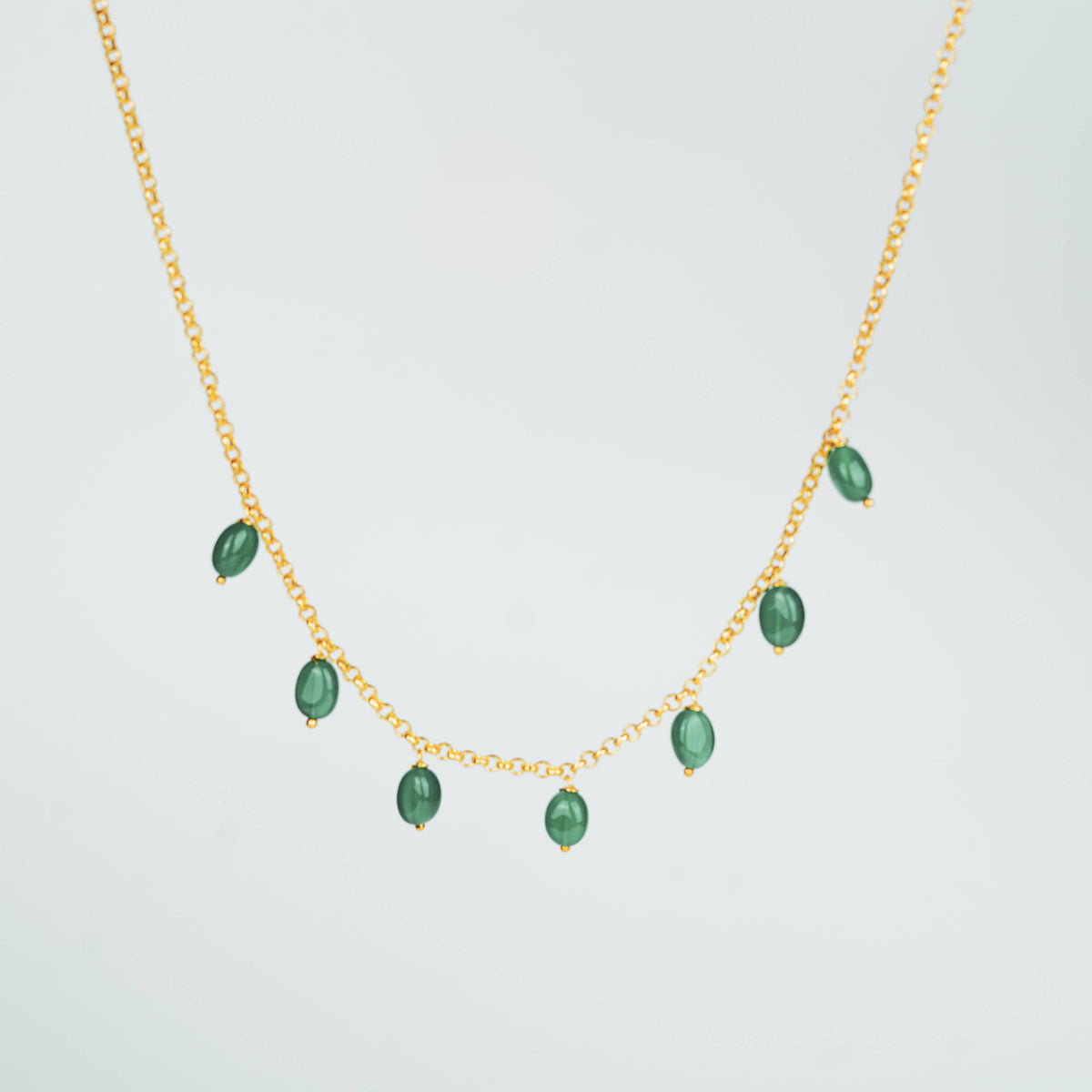 Close-up of Gold Plated Green Onyx Necklace