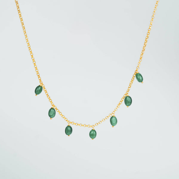 Close-up of Gold Plated Green Onyx Necklace