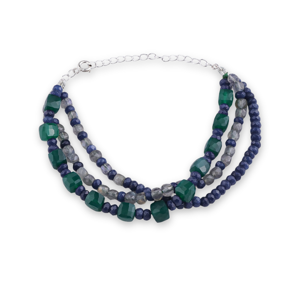 Green Onyx, Blue Jade & Labradorite Silver Bracelet (Project Handmade)