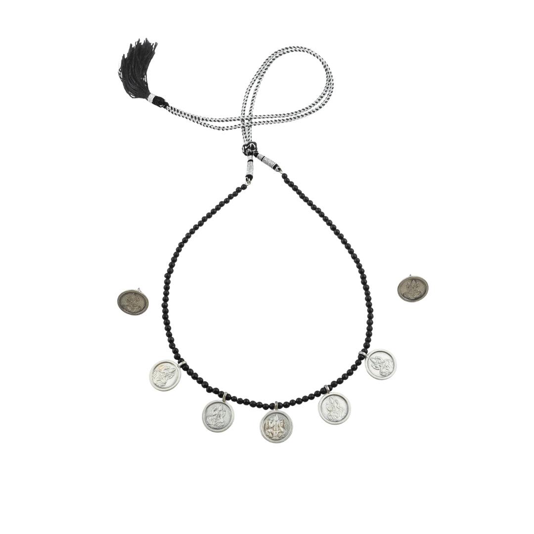Black Onyx Silver Putali Haar Set