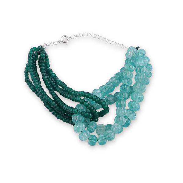 Carved Pumpkin Aqua Fluorite & Green Onyx Silver Bracelet (Project Handmade)