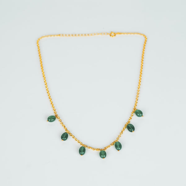 Gold chain with green onyx pendants