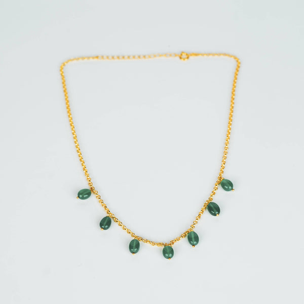 Gold chain with green onyx pendants