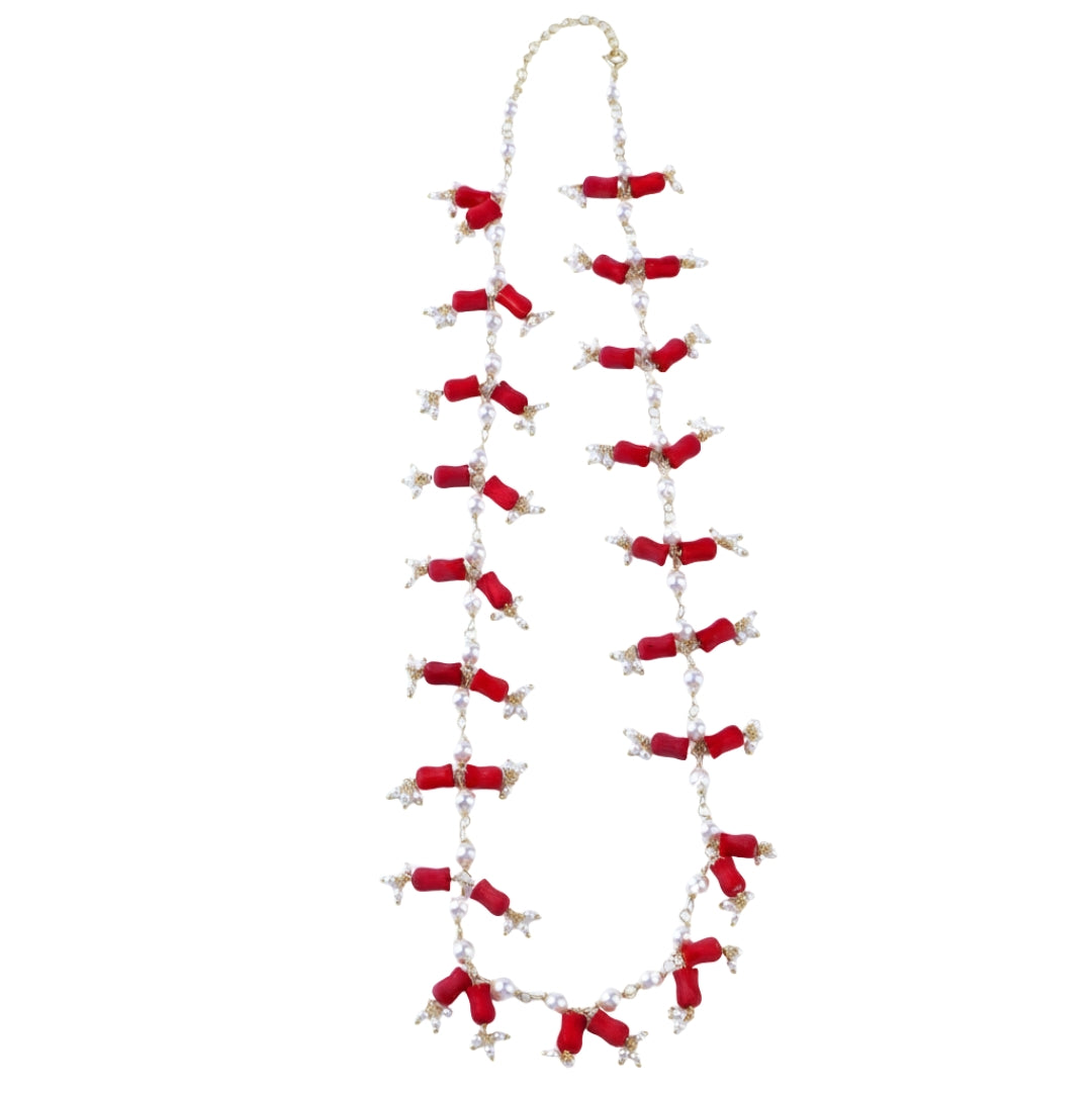 Luxe Necklace - Coral and Pearls | 92.5 Silver | 22k Gold Plated