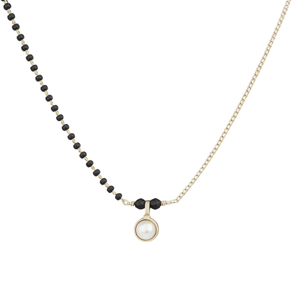 Half & Half Pearl Drop Mangalsutra necklace with black beads and gold chain