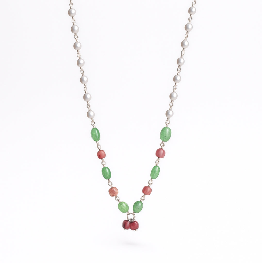 Pearl ganthan necklace with Semipricious stones