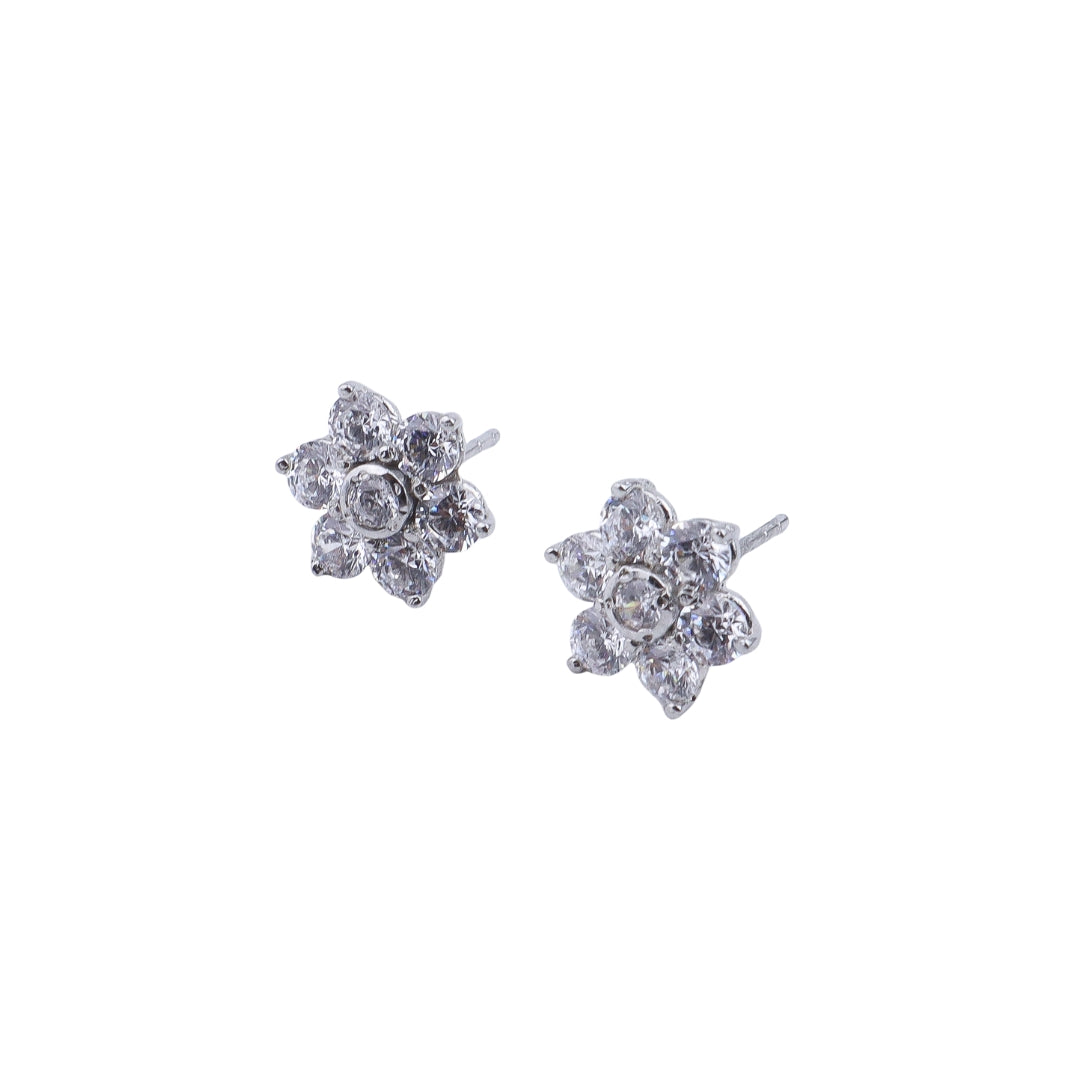 Silver CZ Flower Studs