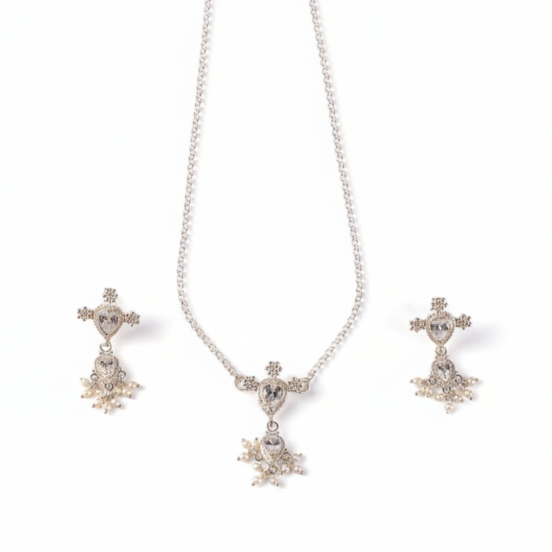 Silver CZ Kudi Tanmani Set with Pearls