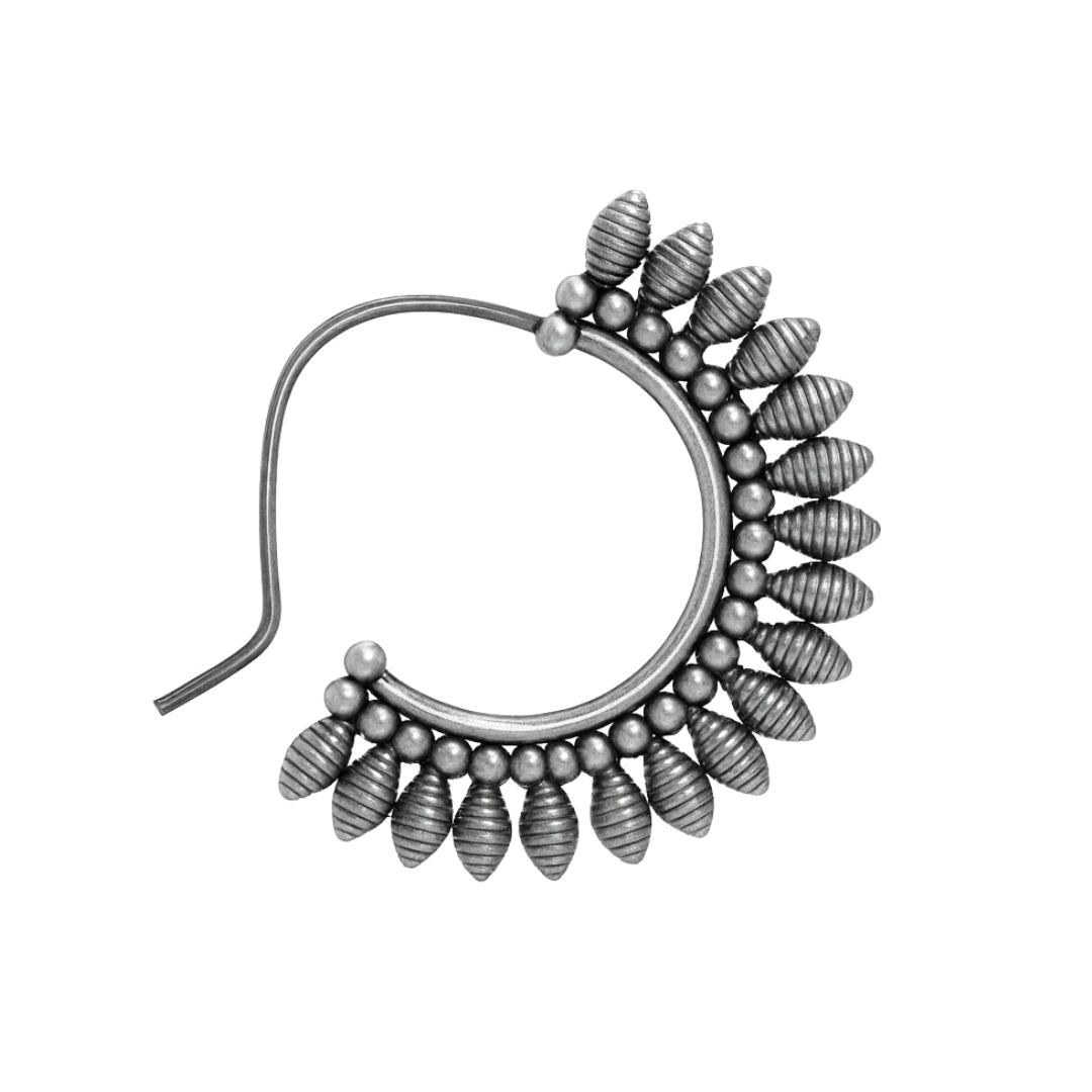 intricate filigree petal detailing on silver nath