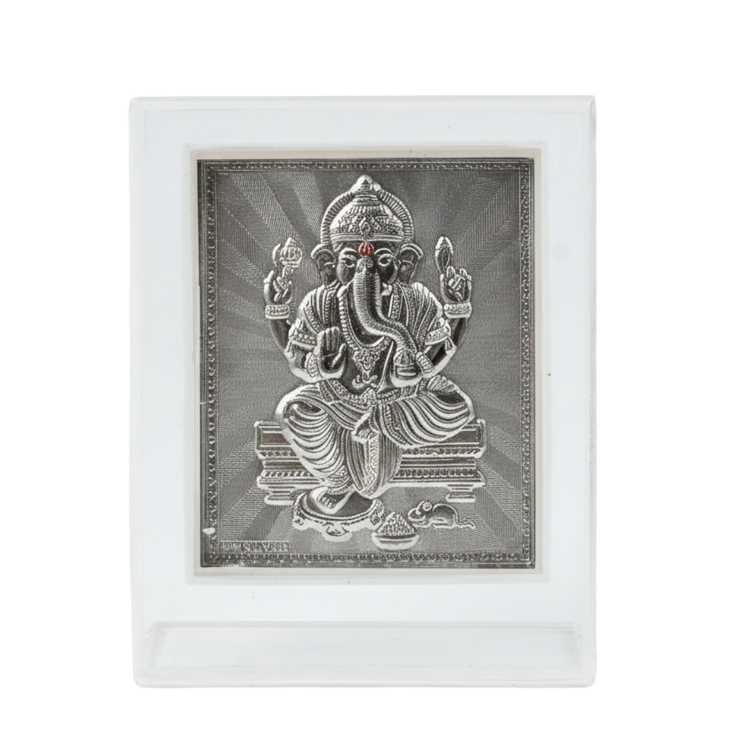 Sterling silver Ganesh deity in decorative frame for home decor