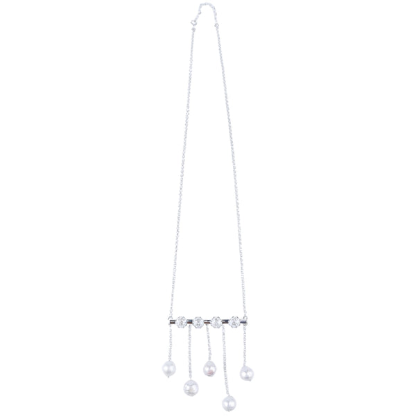 Silver flower pearl necklace with abstract floral design