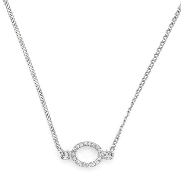 Silver CZ Halo Oval Pendant Necklace
