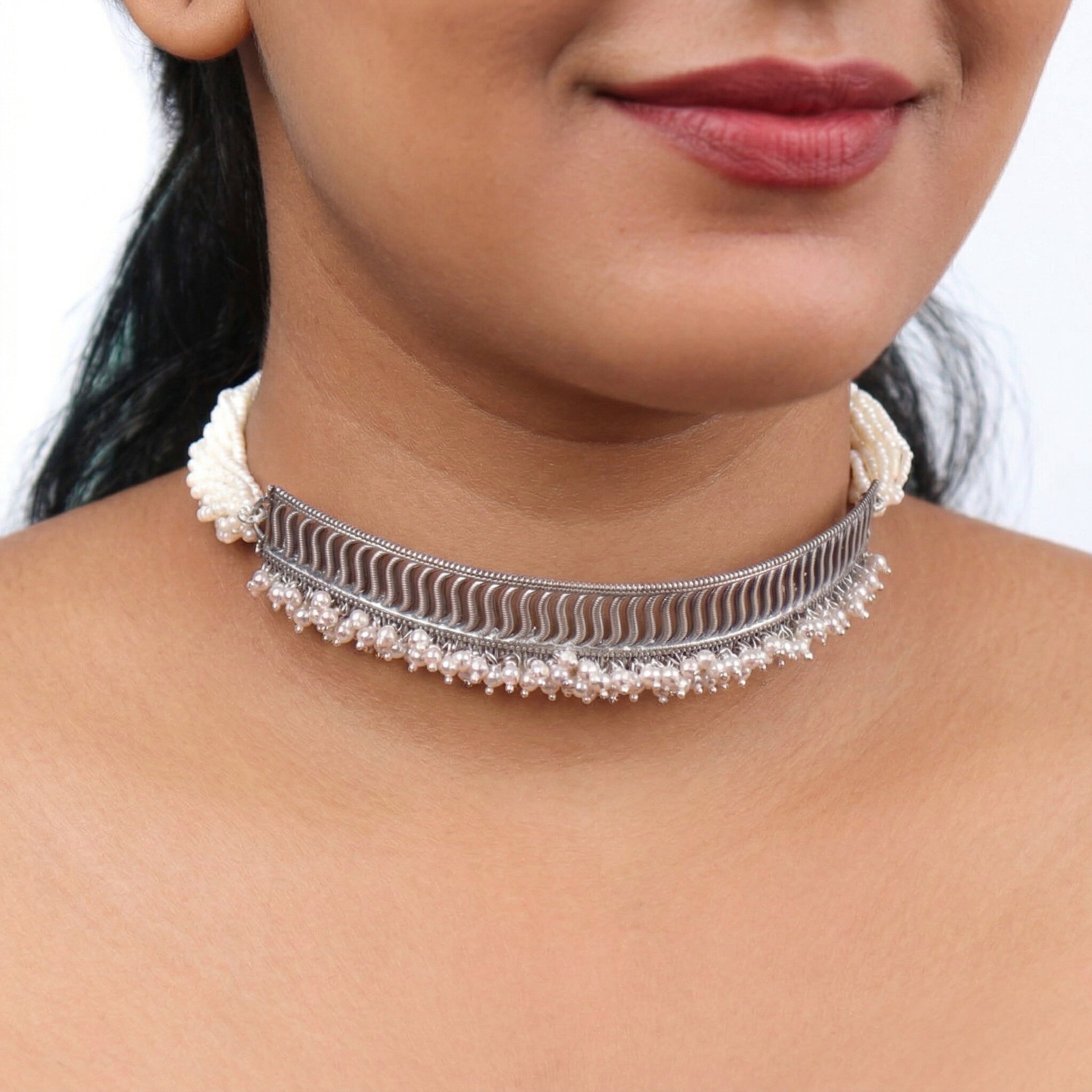 Filigree Choker Set with Pearls
