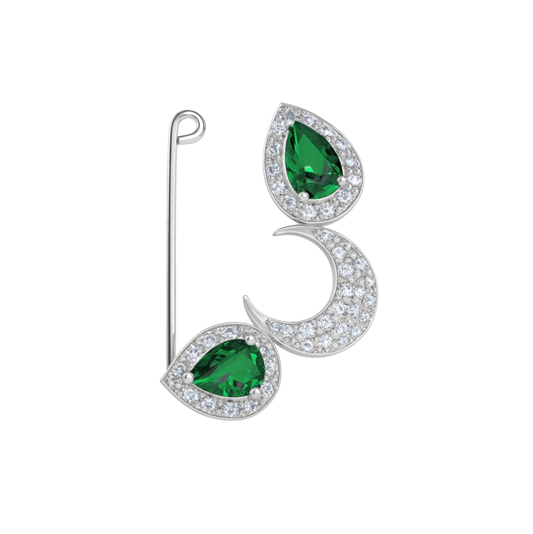 Silver chandrakor green drop nath with cz stones clipon (small)