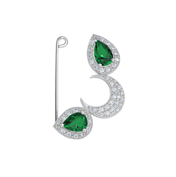 Silver chandrakor green drop nath with cz stones Clipon (big)