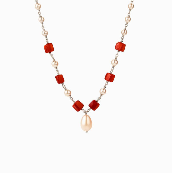Pearl Ganthan Necklace with Semiprecious Stones front view