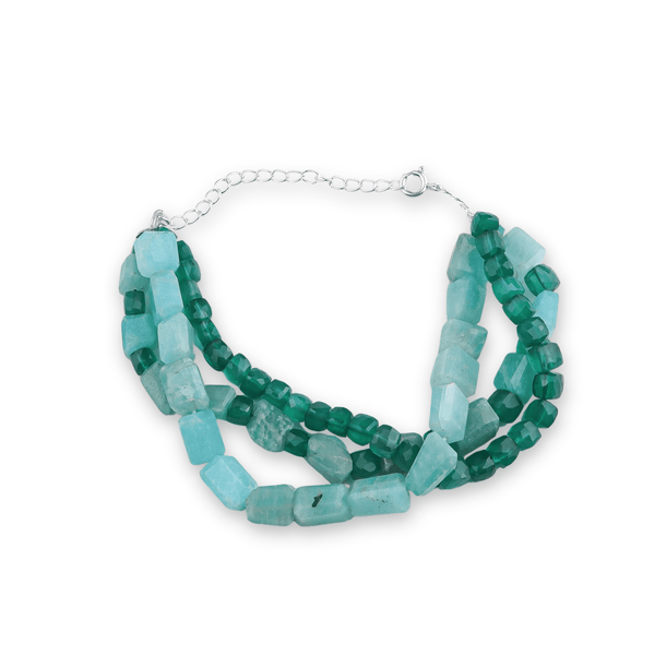 Green Onyx & Amazonite Silver Bracelet (Project Handmade) front view in 92.5 sterling silver