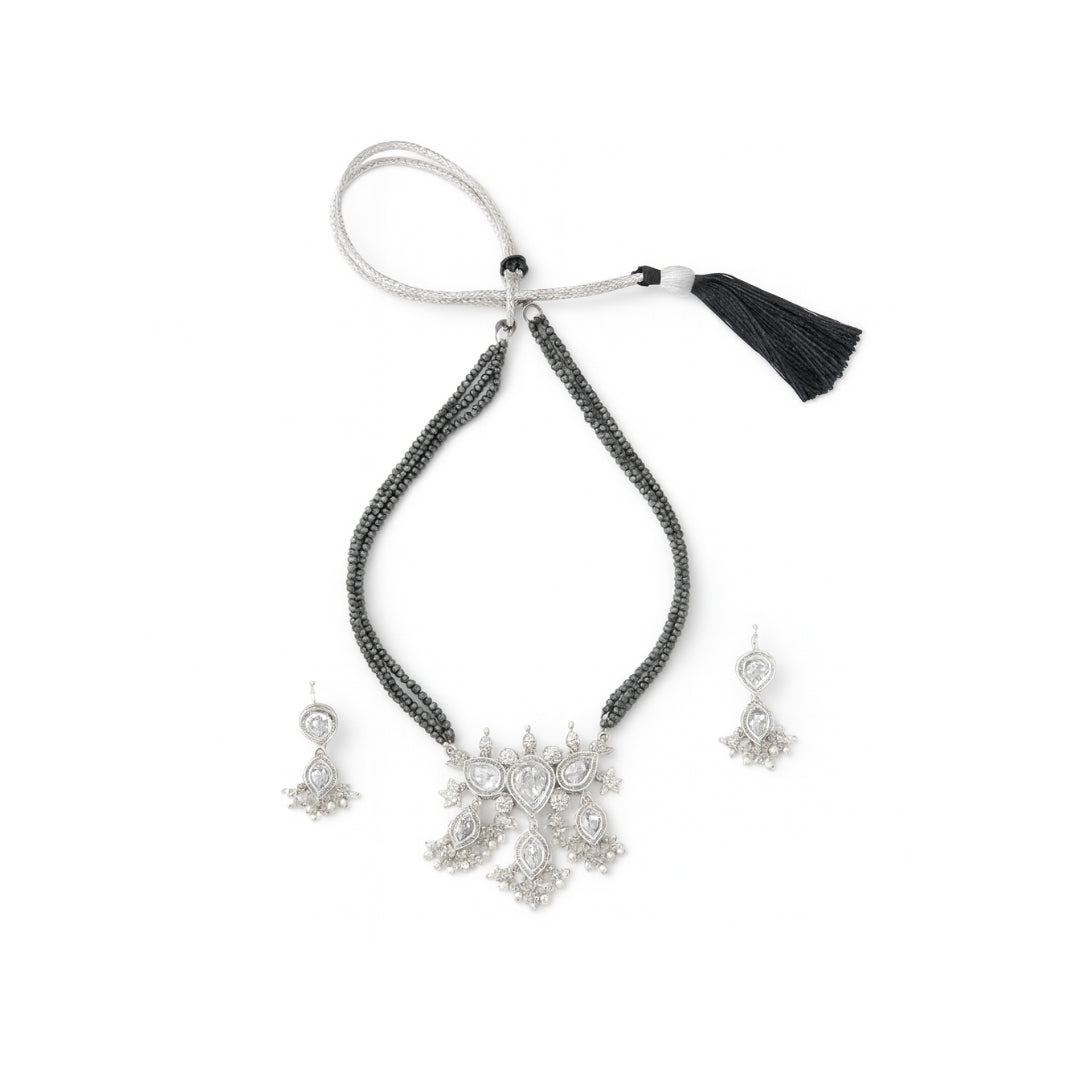 White CZ Tanmani Set with Pyrite Stones