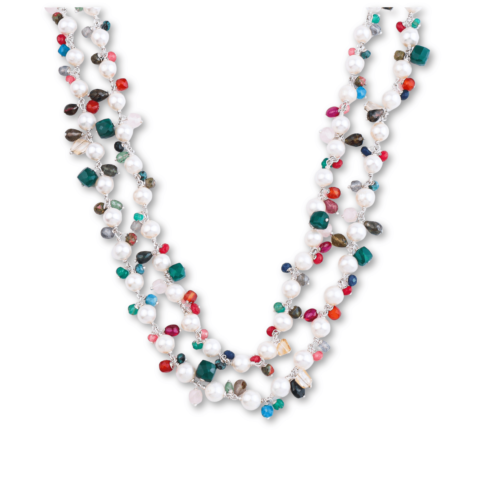 Colorful freshwater pearl necklace with multicolored beads