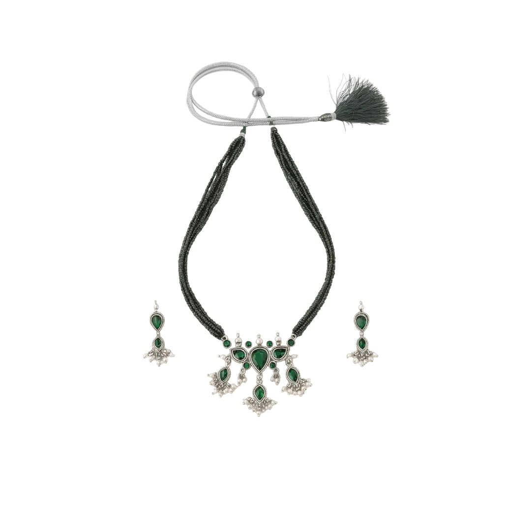 Green CZ Tanmani Set with Green Stones