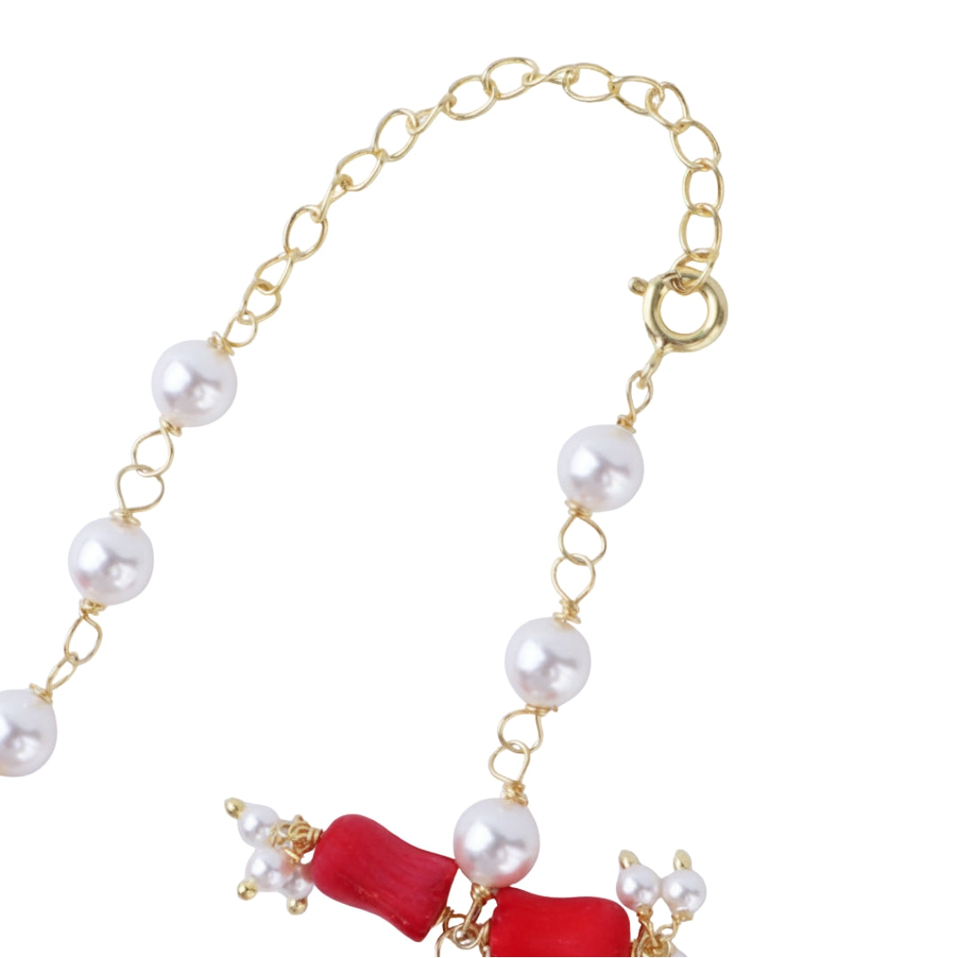 Luxe Necklace - Coral and Pearls | 92.5 Silver | 22k Gold Plated