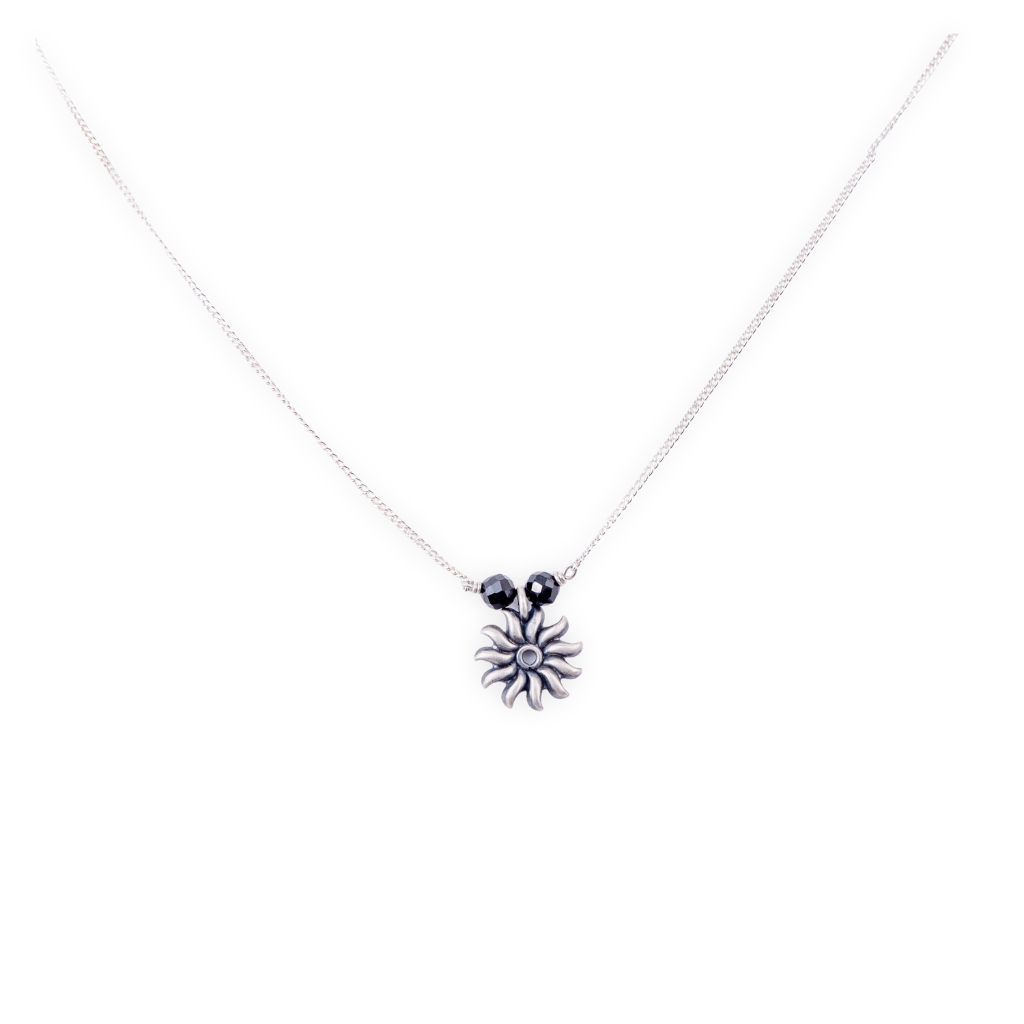 Sun Charm Mangalsutra silver necklace with black beads