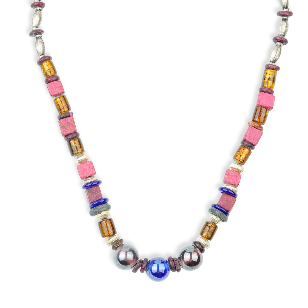 Glass Bead and Multicolour Bead Necklace
