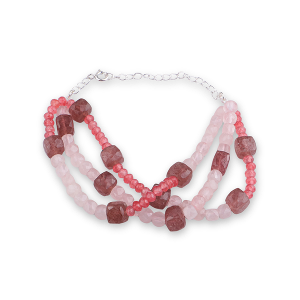 Pink Jade, Strawberry & Rose Quartz Silver Bracelet (Project Handmade)