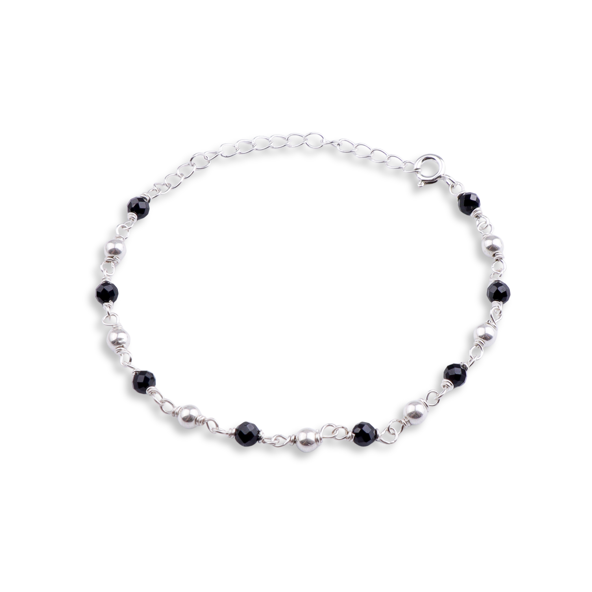 Silver Bracelet Black Spinel & Silver Beads