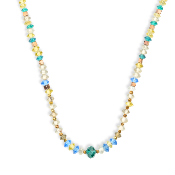 Glass Bead and Copper Square Bead Necklace