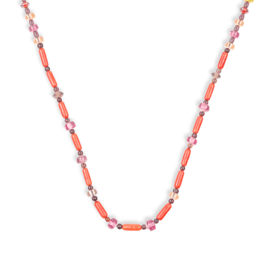 Glass Bead and Coral Bead Necklace